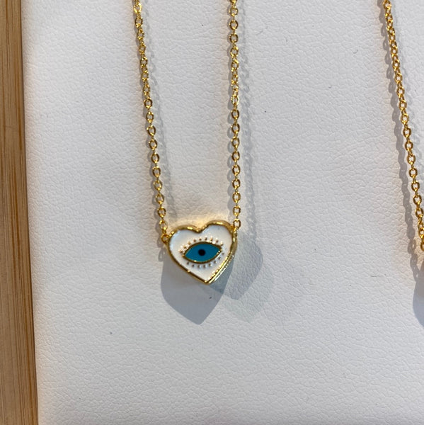 Evil Eye Enamel Heart Necklace