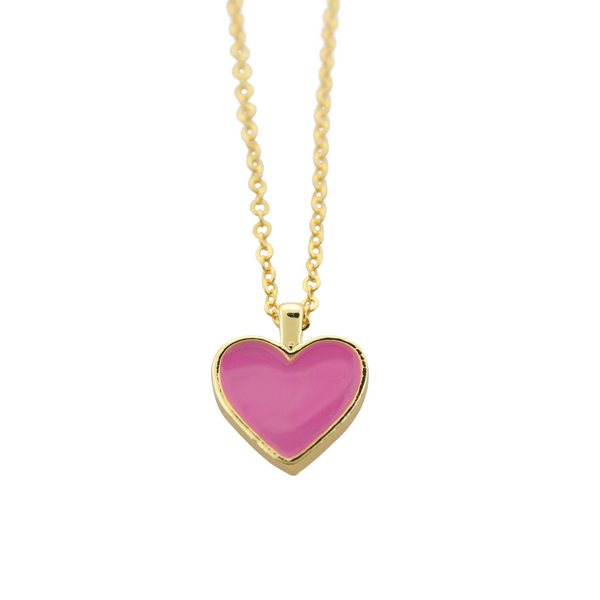 Enamel Heart Pendant - Pink
