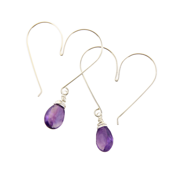 Heart Hoops Silver Medium - Amethyst