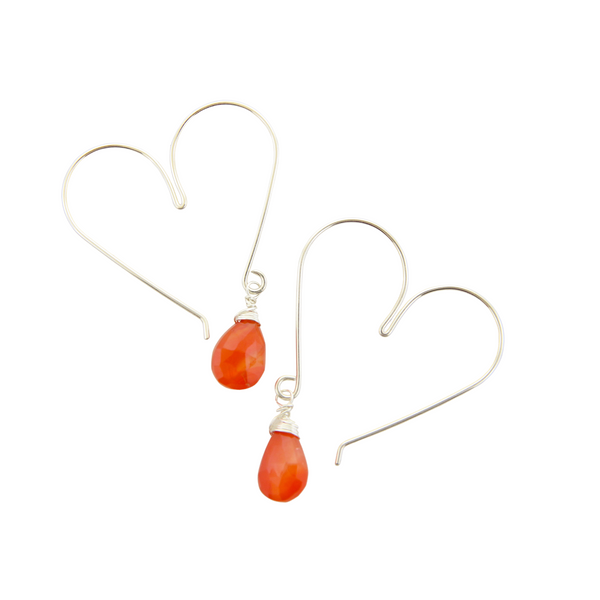 Heart Hoops Silver Medium - Carnelian
