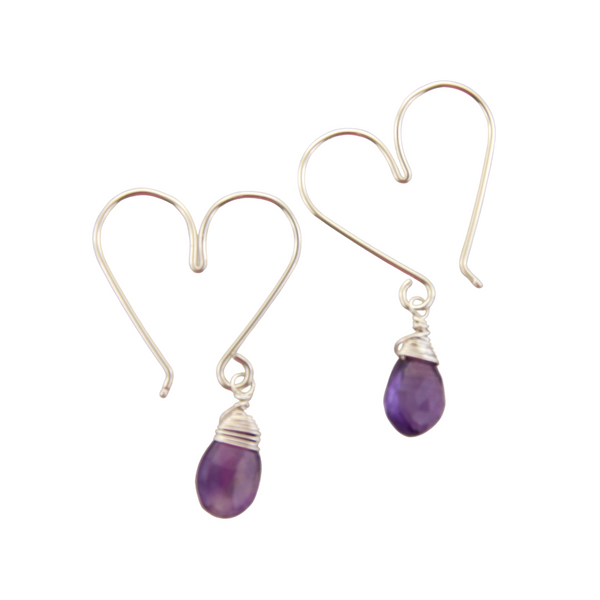 Heart Hoops Silver Small - Amethyst