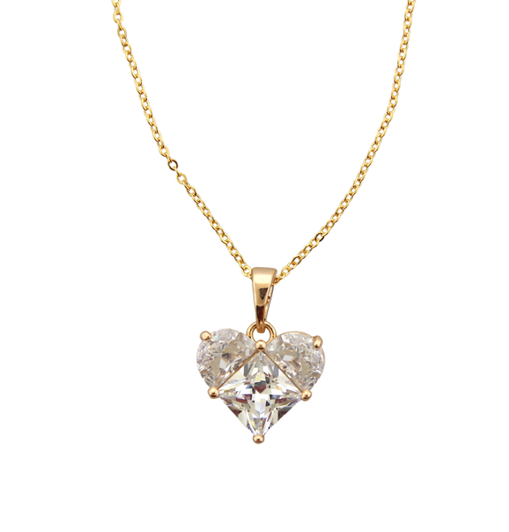 Small CZ Cut Heart Pendant Necklace