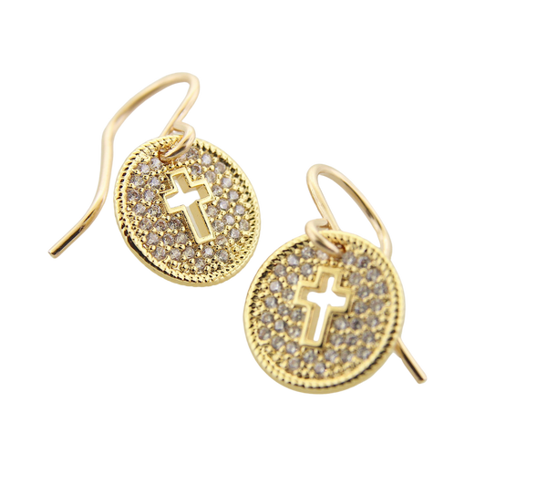 Circle Cross Pave Earrings - CZ