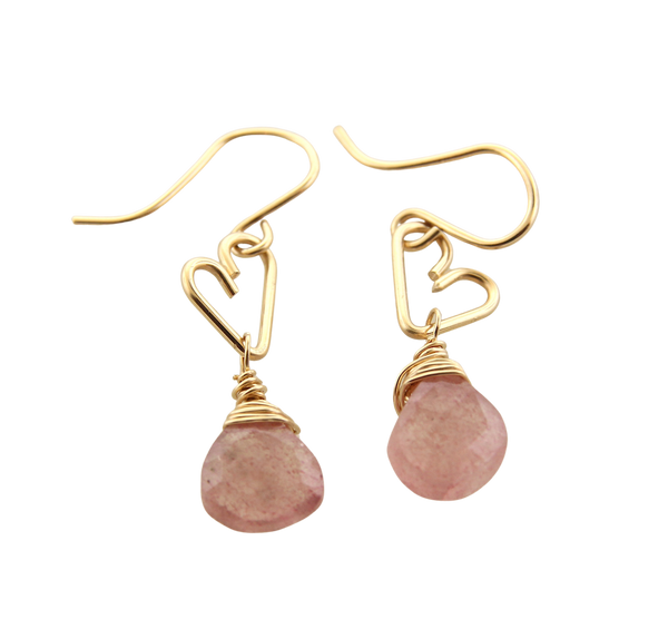Heart Drop Bottle Earrings - Strawberry Quartz