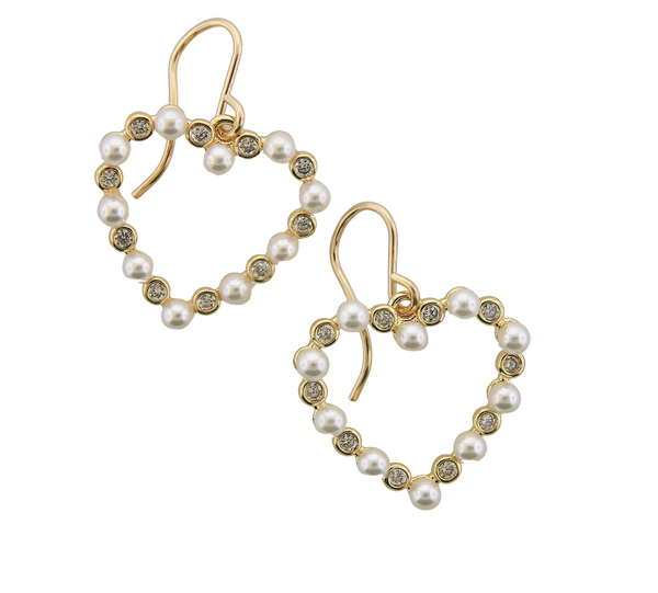Pearl Heart Earrings CZ & Faux Pearls