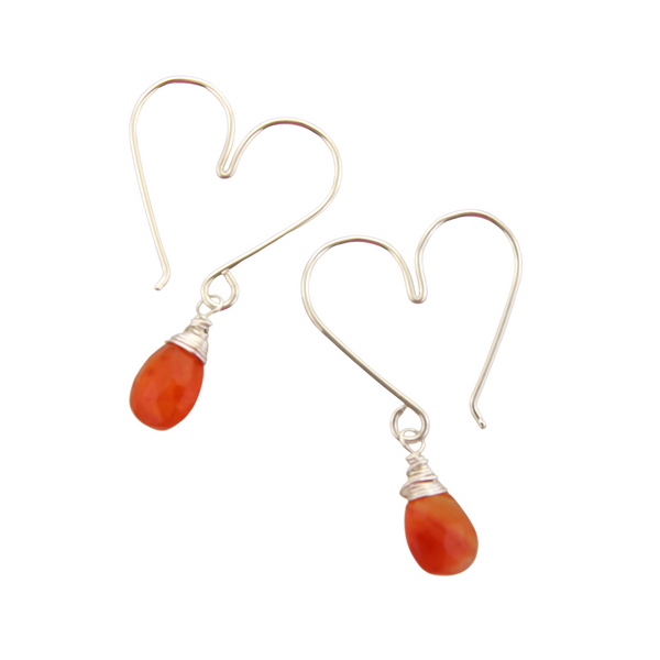 Heart Hoops Silver Small - Carnelian