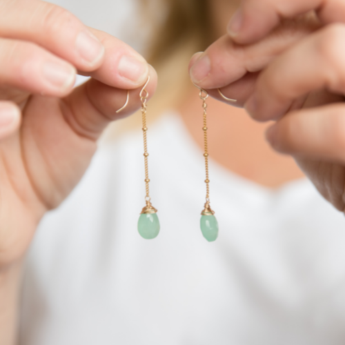 Gemstone Dangle Earrings - Aqua Chalcedony