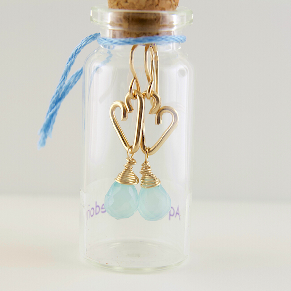 Heart Drop Bottle Earrings - Aqua Chalcedony - Small