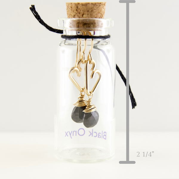 Heart Drop Bottle Earrings - Black Onyx - Small