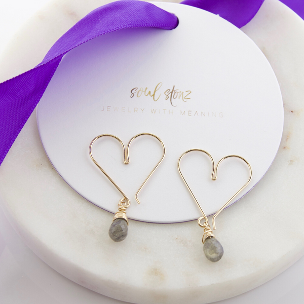 Heart Hoops Small - Labradorite