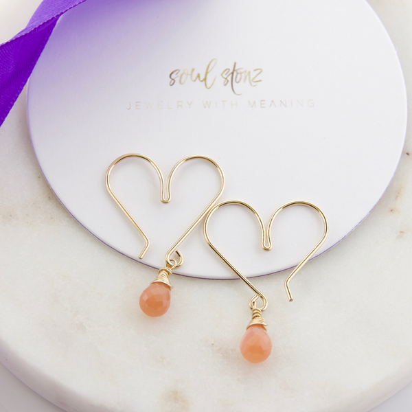 Heart Hoops Small - Peach Moonstone