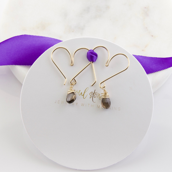 Heart Hoops Small - Smoky Quartz