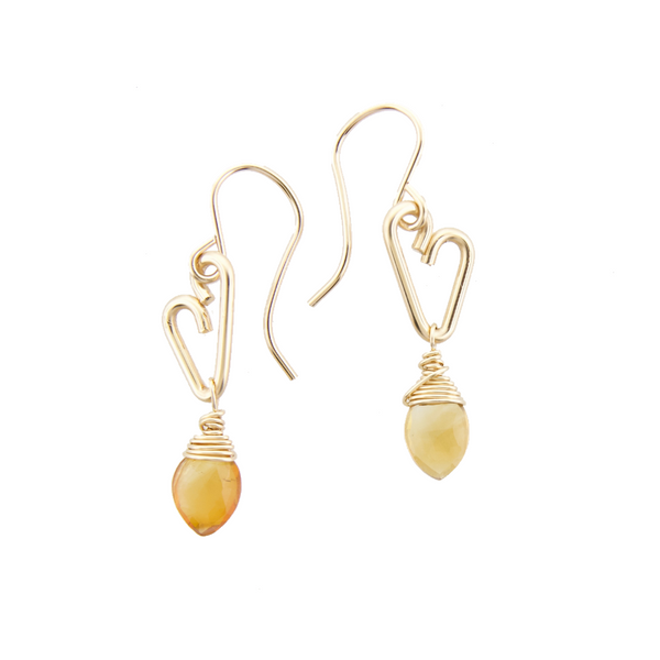 Heart Drop Bottle Earrings - Citrine - Small