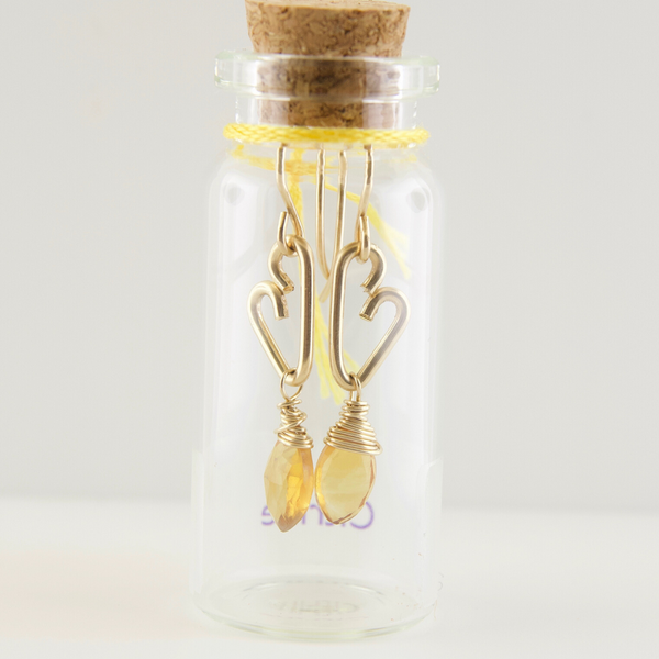 Heart Drop Bottle Earrings - Citrine - Small
