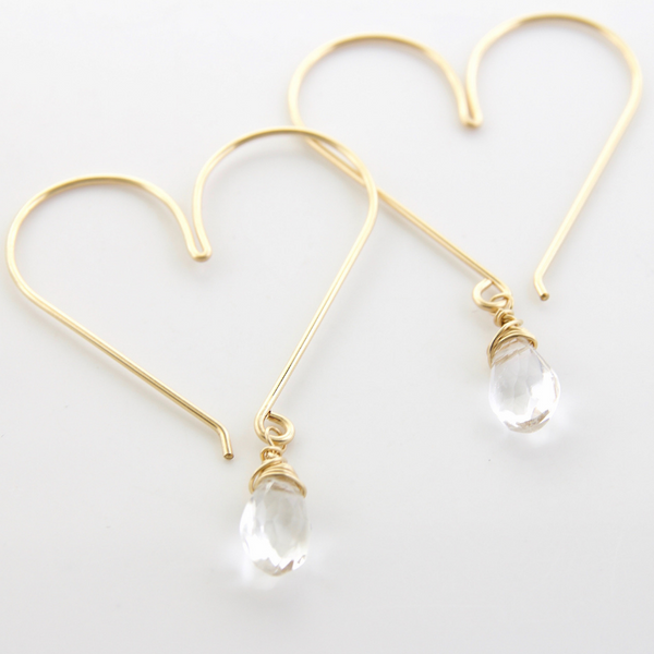 Heart Hoops Medium - Crystal Quartz - Gold Filled