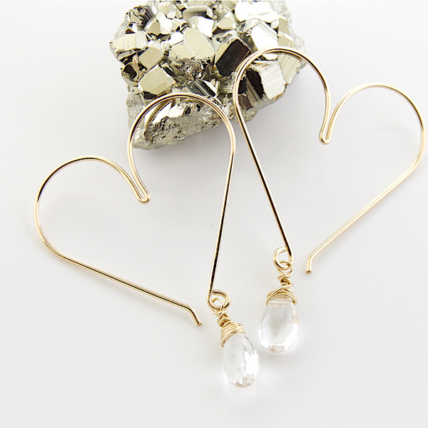 Heart Hoops Medium - Crystal Quartz - Gold Filled