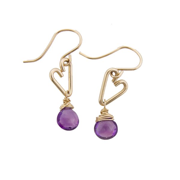 Heart Drop Bottle Earrings - Amethyst - Small