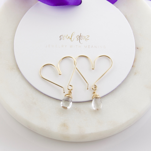 Heart Hoops Small - Gold-filled - Crystal Quartz