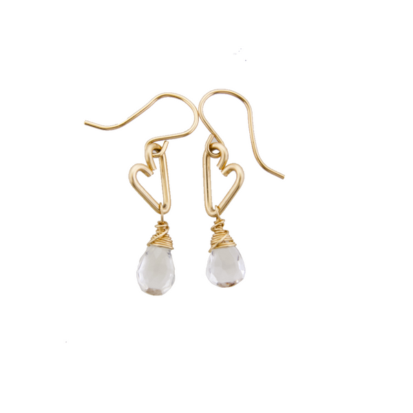 Heart Drop Bottle Earrings - Crystal Quartz - Small