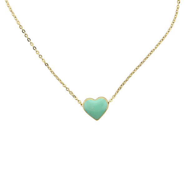 Floating Enamel Heart Necklace - Sea Foam Green