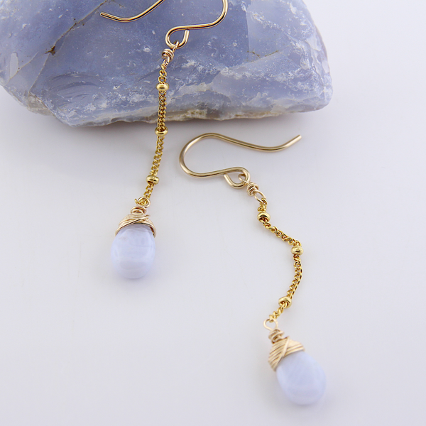 Gemstone Dangle Earrings - Blue Lace Agate