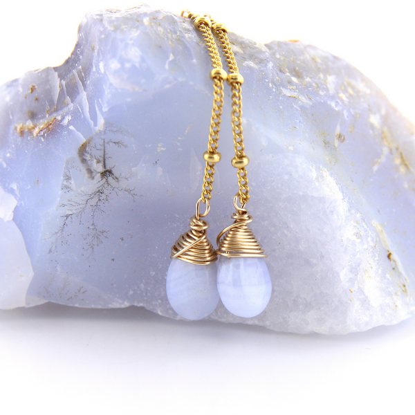 Gemstone Dangle Earrings - Blue Lace Agate