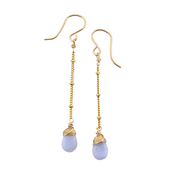 Gemstone Dangle Earrings - Blue Lace Agate