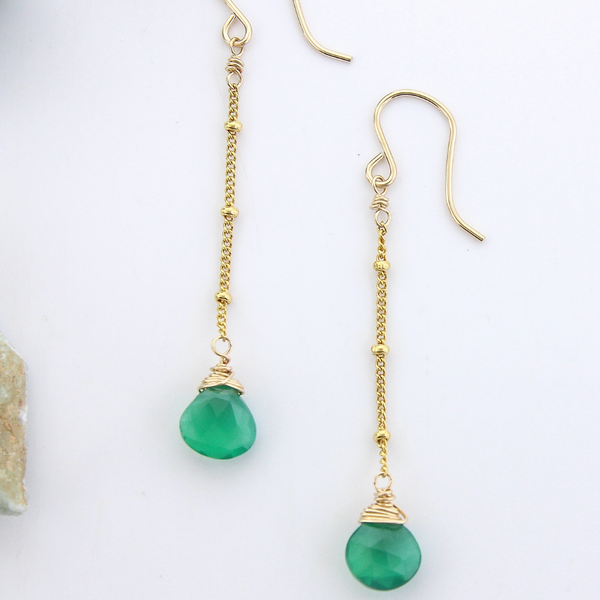 Gemstone Dangle Earrings - Green Onyx