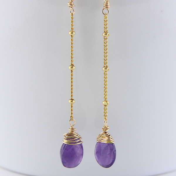 Gemstone Dangle Earrings - Amethyst Large