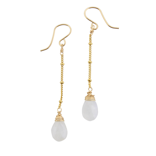 Gemstone Dangle Earrings - Rainbow Moonstone