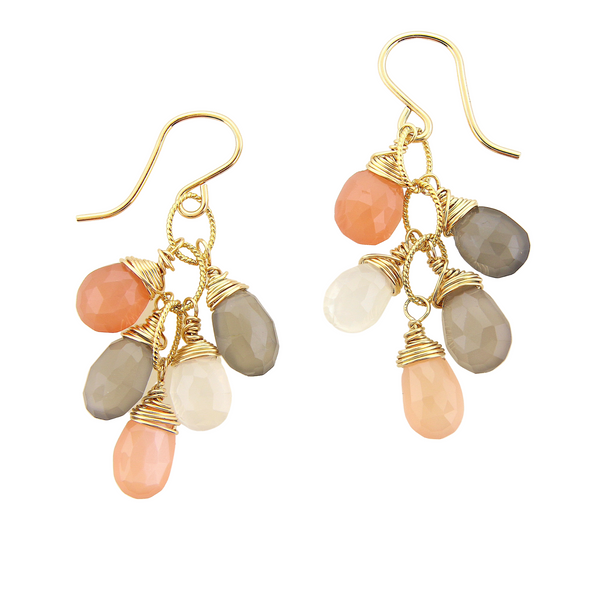 Gemstone Cluster Earrings - Multi Moonstone