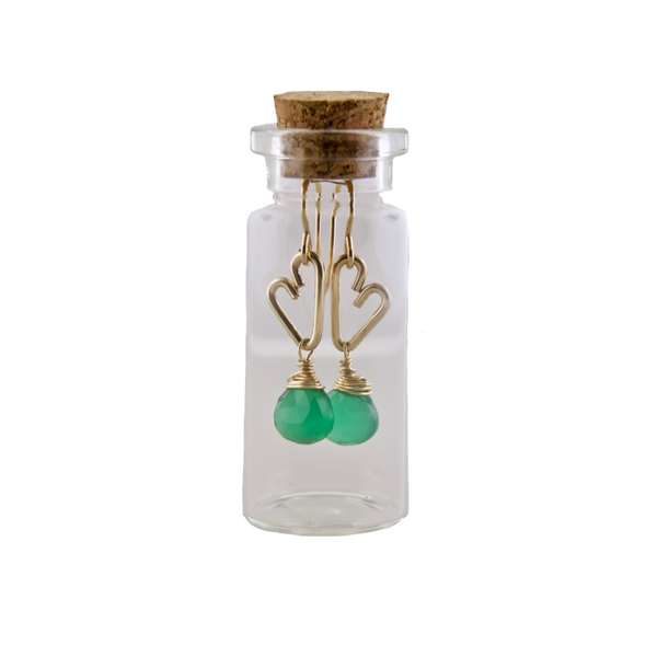 Heart Drop Bottle Earrings - Green Onyx - Small