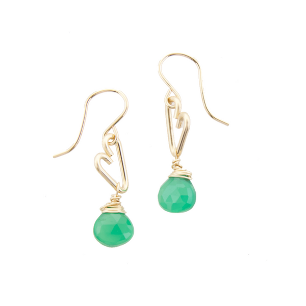 Heart Drop Bottle Earrings - Green Onyx - Small