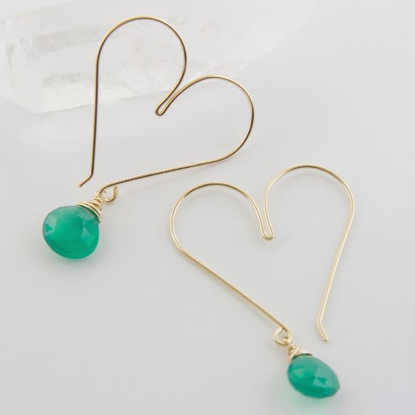 Heart Hoops Medium- Green Onyx