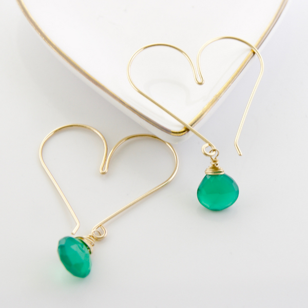 Heart Hoops Medium- Green Onyx