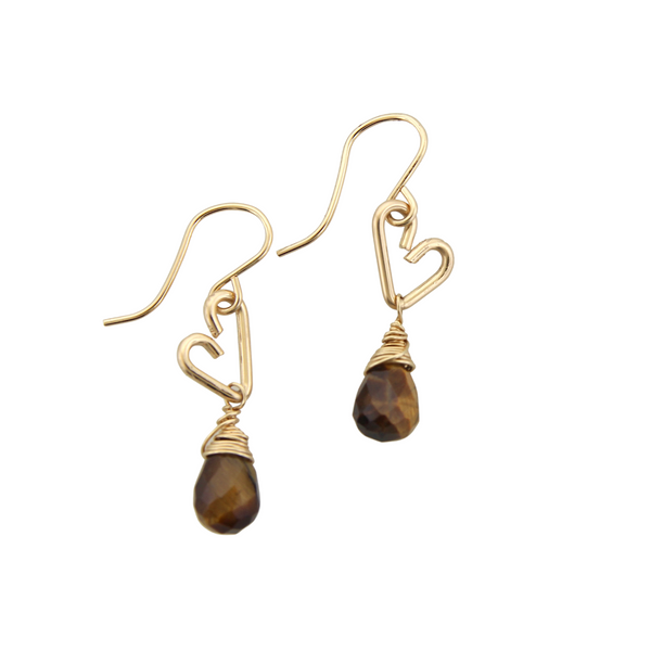 Heart Drop Bottle Earrings - Tigers Eye -Small