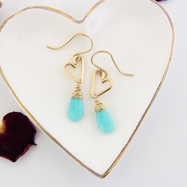 Heart Drop Bottle Earrings - Amazonite - Small