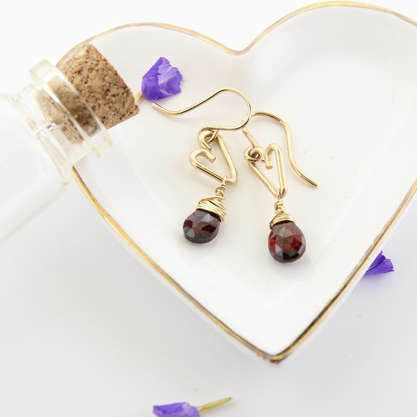 Heart Drop Bottle Earrings - Garnet - Small