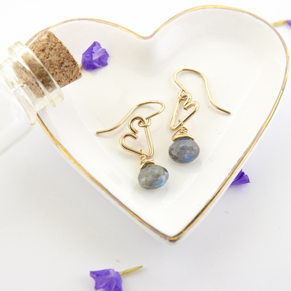 Heart Drop Bottle Earrings - Labradorite - Small