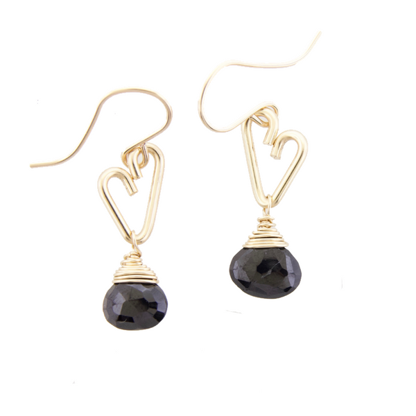 Heart Drop Bottle Earrings - Black Onyx - Small