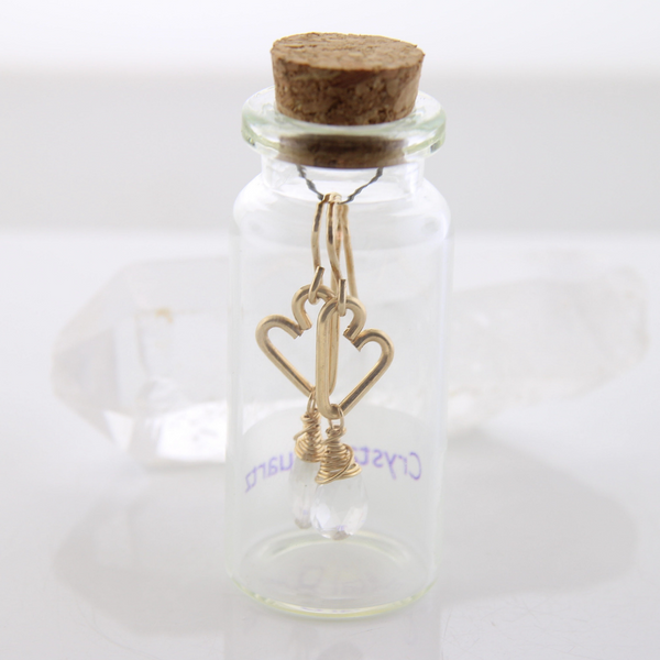 Heart Drop Bottle Earrings - Crystal Quartz - Small