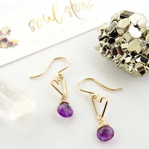 Heart Drop Bottle Earrings - Amethyst - Small