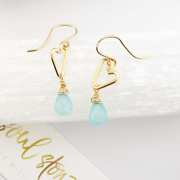 Heart Drop Bottle Earrings - Aqua Chalcedony - Small
