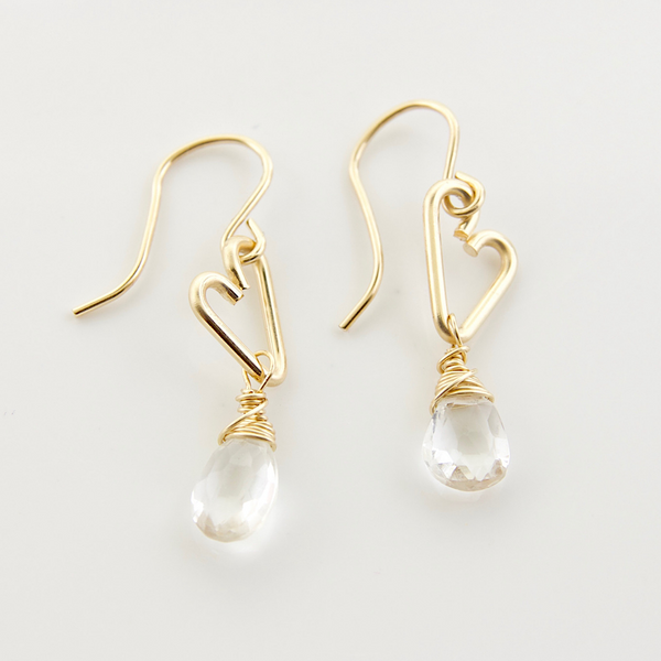 Heart Drop Bottle Earrings - Crystal Quartz - Small