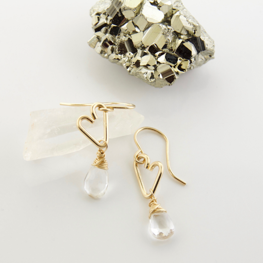 Heart Drop Bottle Earrings - Crystal Quartz - Small