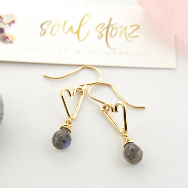 Heart Drop Bottle Earrings - Labradorite - Small