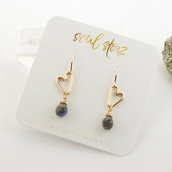 Heart Drop Bottle Earrings - Labradorite - Small
