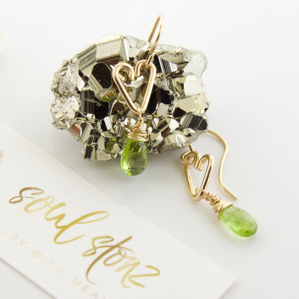 Heart Drop Earrings - Peridot