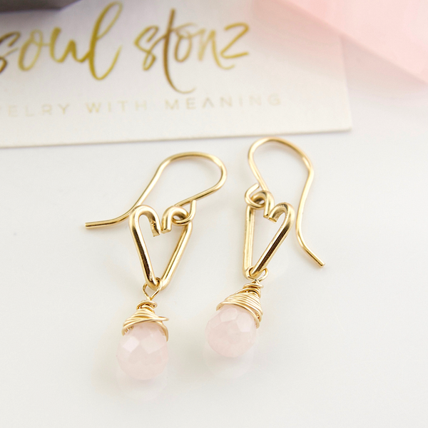 Heart Drop Bottle Earrings - Rose Quartz - Small