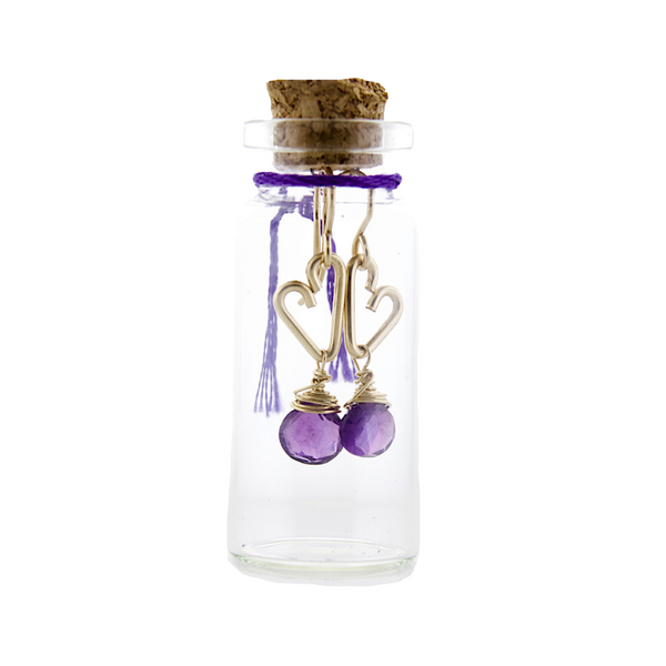 Heart Drop Bottle Earrings - Amethyst - Small